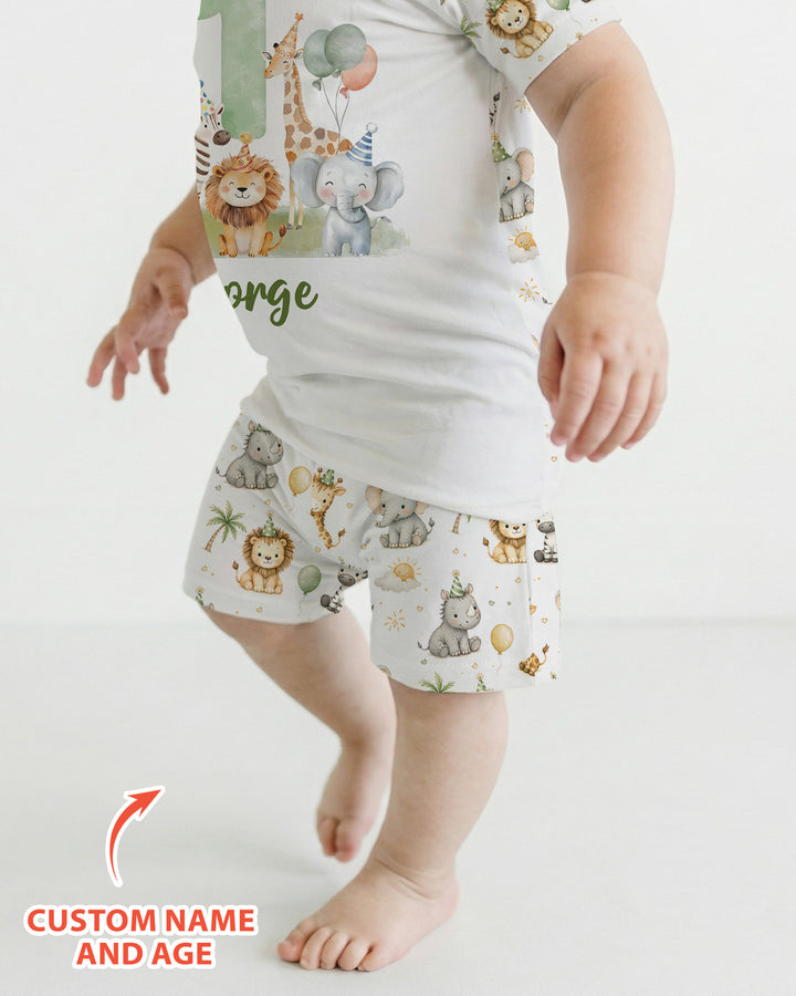 Custom Name Safari Animals When I Wake Up I Will Be Birthday Bamboo Two Piece Short Sleeve Shorts Pajama Set