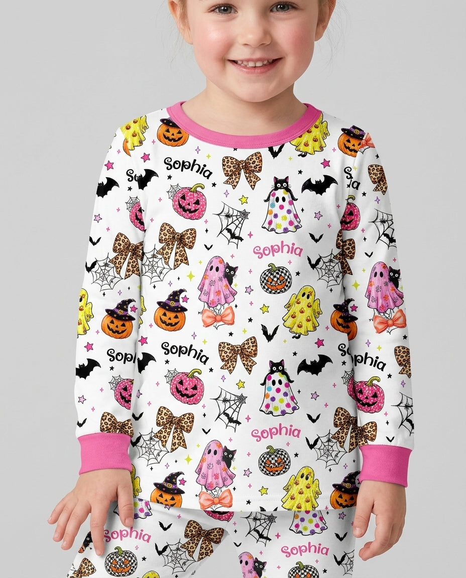 Custom Name Coquette Summerween Bamboo Two Piece Long Sleeve Pajama Set