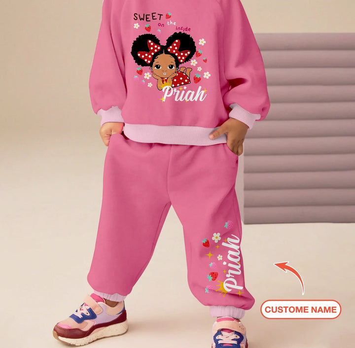 Personalisierbares Erdbeer-Mädchen Bambus Rundhals-Sweatshirt
