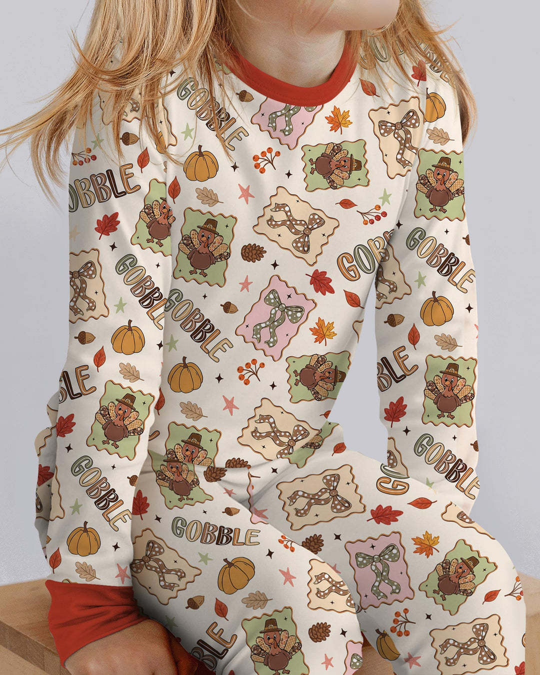 Preppy Thanksgiving Gobble Bamboo Two Piece Long Sleeve Pajama Set