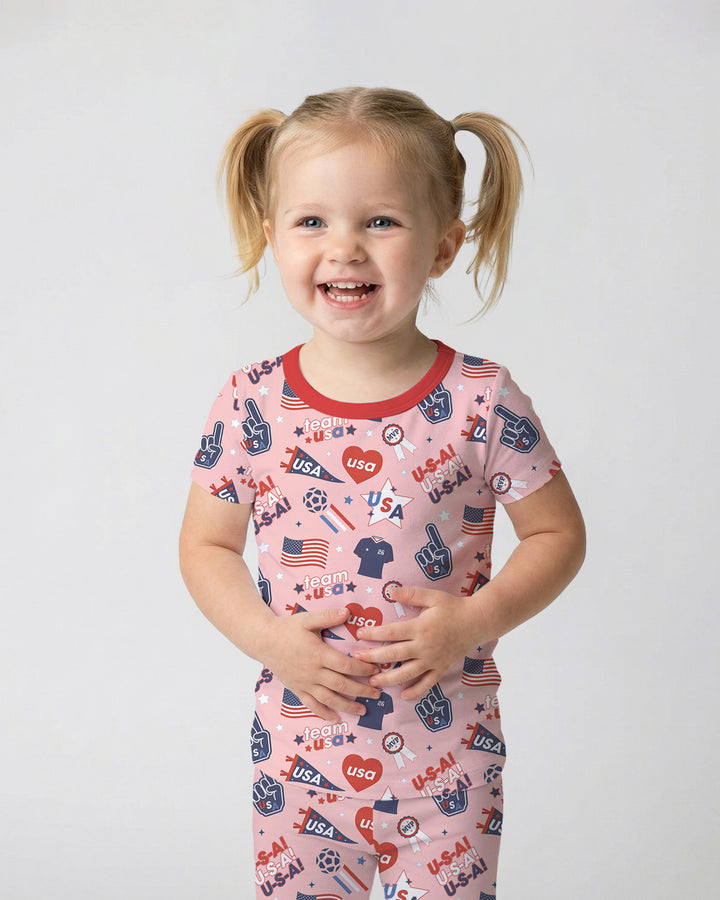 Soccer Party Team USA Bamboo Two Piece Short Sleeve Pajama Set
