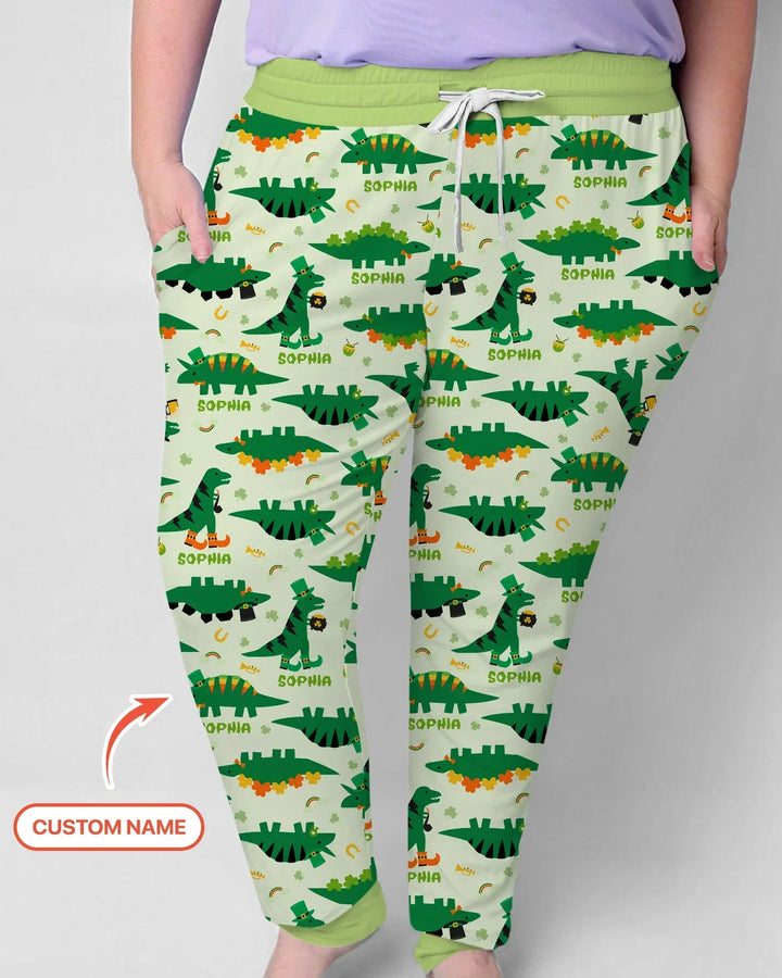 St. Patrick's Day Dinosaurier Pyjama-Set für Damen aus Bambus