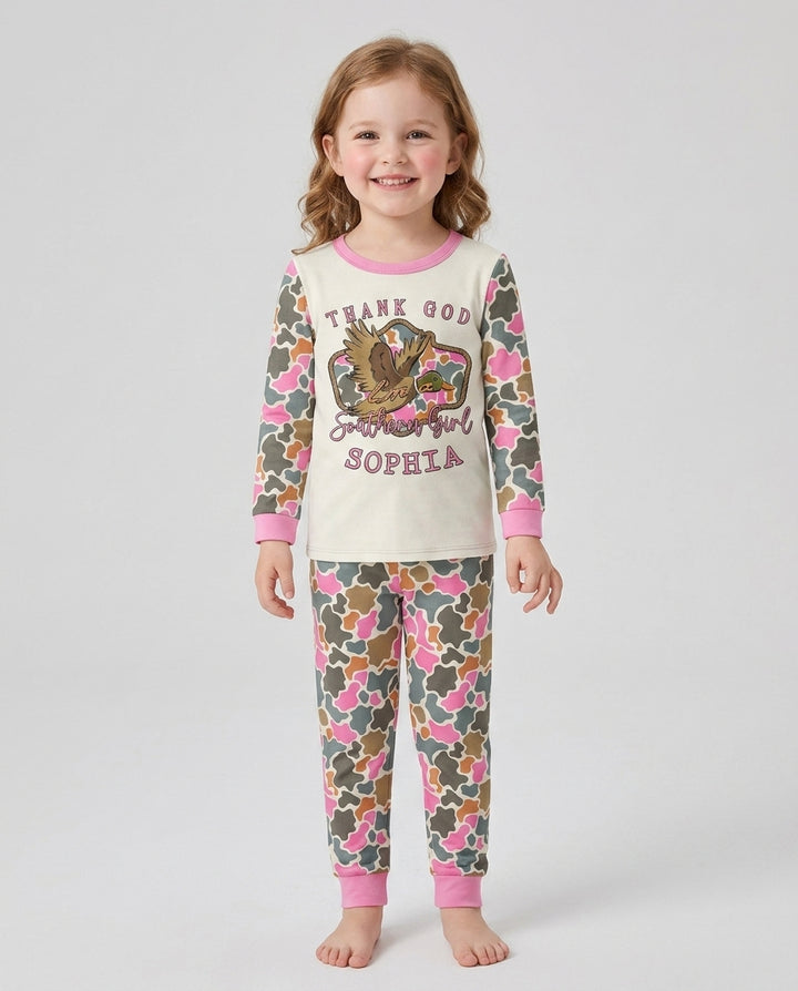 Custom Name Southern Duck Camo Bamboo Two Piece Long Sleeve Pajama Set