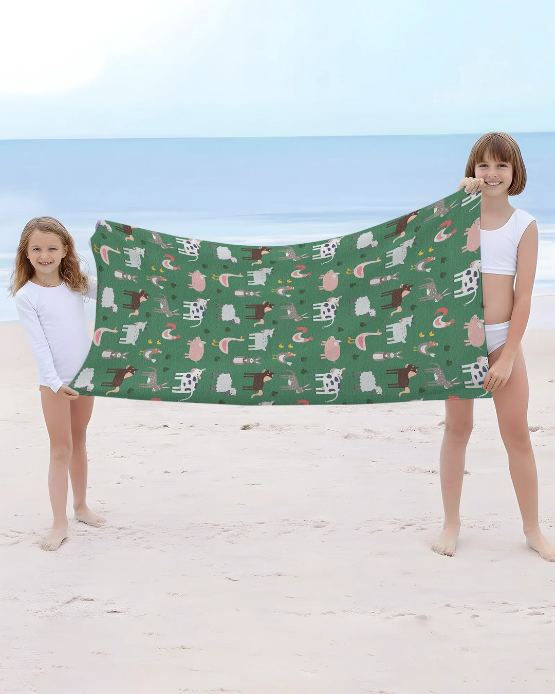 Green Farm Animals Bamboo Swim Poncho