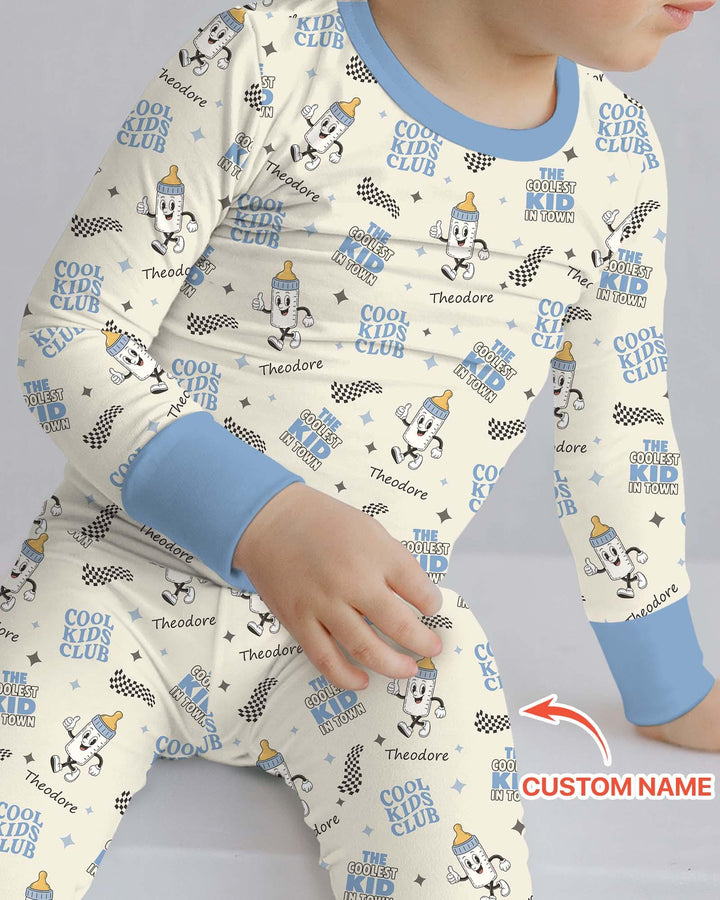 Custom Name Cool Club Daddy & Me Matching Bamboo Two Piece Long Sleeve Pajama Set