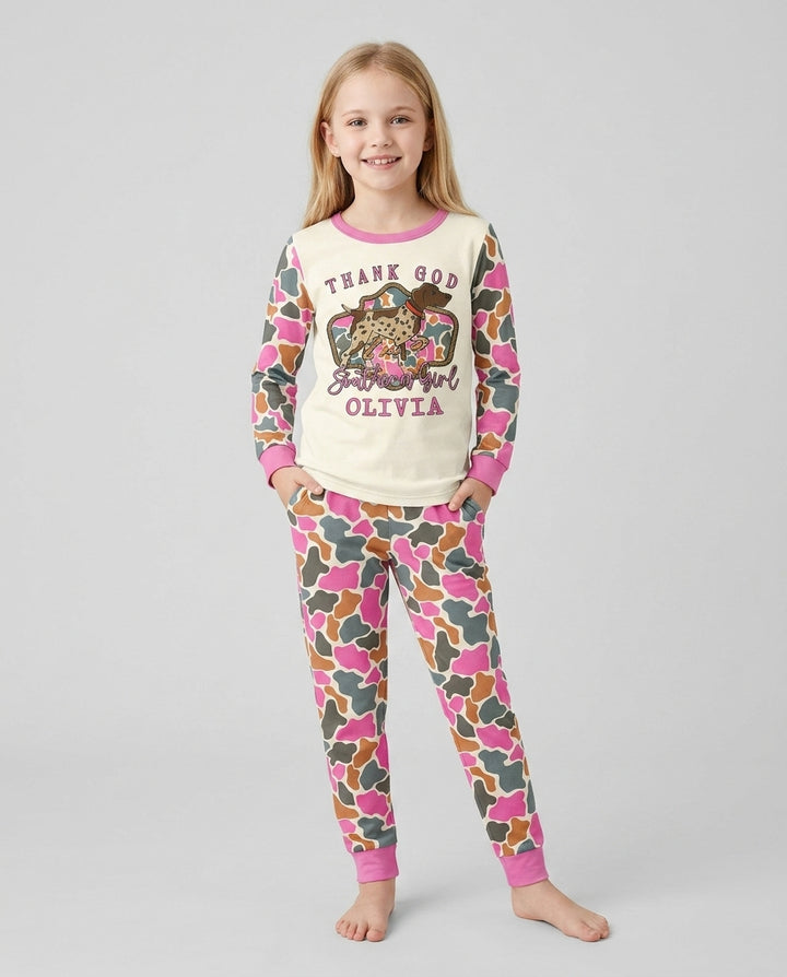 Custom Name Thank God I'm a Southern Bamboo Two Piece Long Sleeve Pajama Set