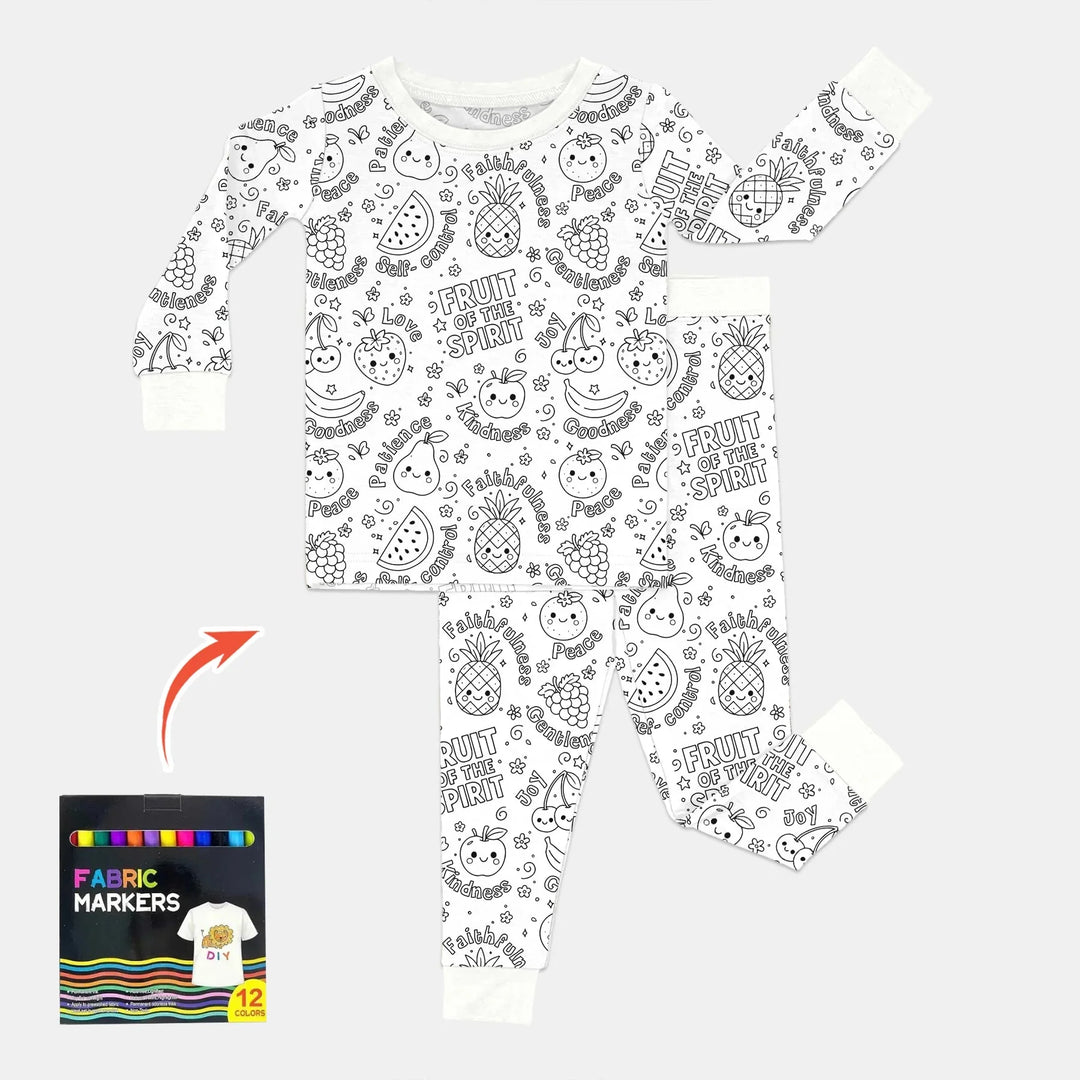 Zweiteiliges Langarm-Pyjama-Set mit Sommerfrüchten