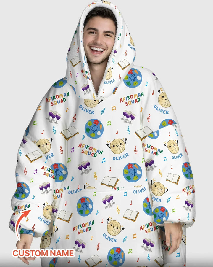 Custom Name Passover Afikoman Squad Bamboo Blanket Hoodie
