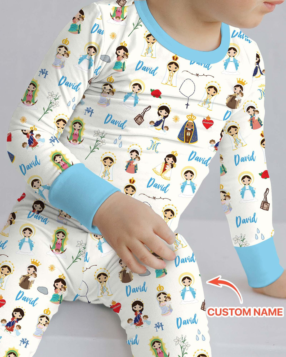 Custom Name Mother Mary Bamboo Two Piece Long Sleeve Pajama Set