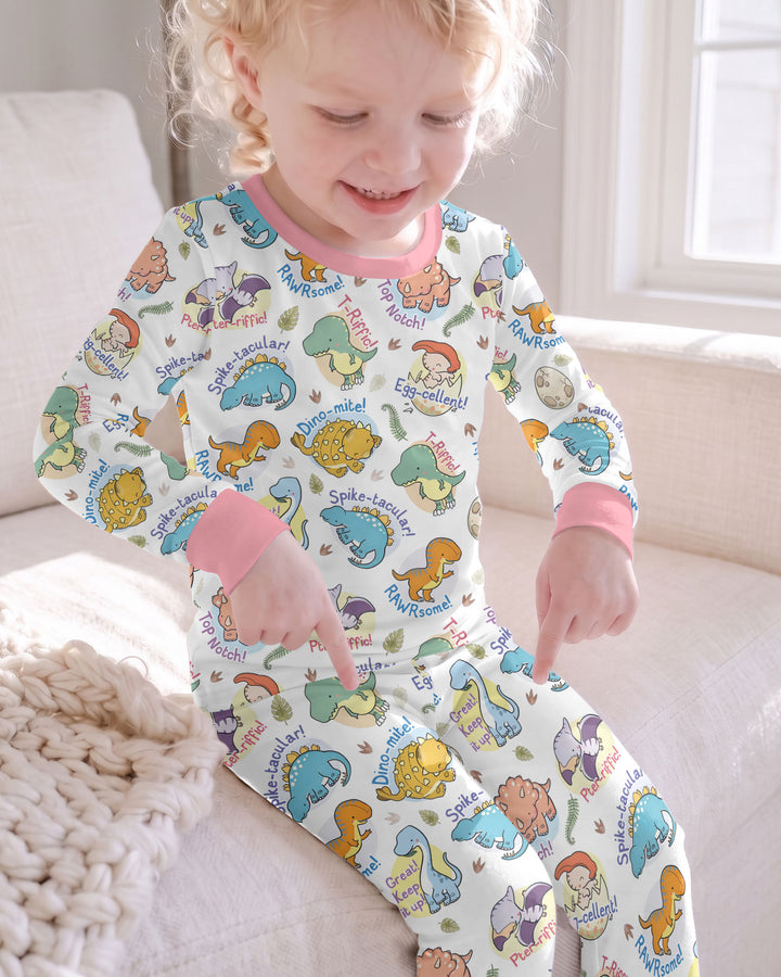 Cute Dinosaur Pun Bamboo Two Piece Long Sleeve Pajama Set