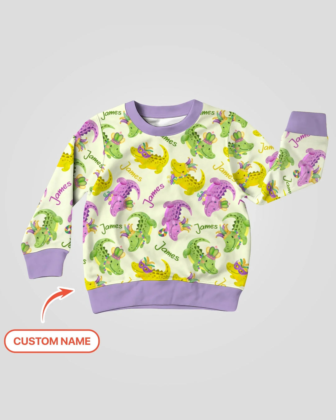 Custom Name Mardi Gras Alligator Bamboo Crewneck Sweatshirt