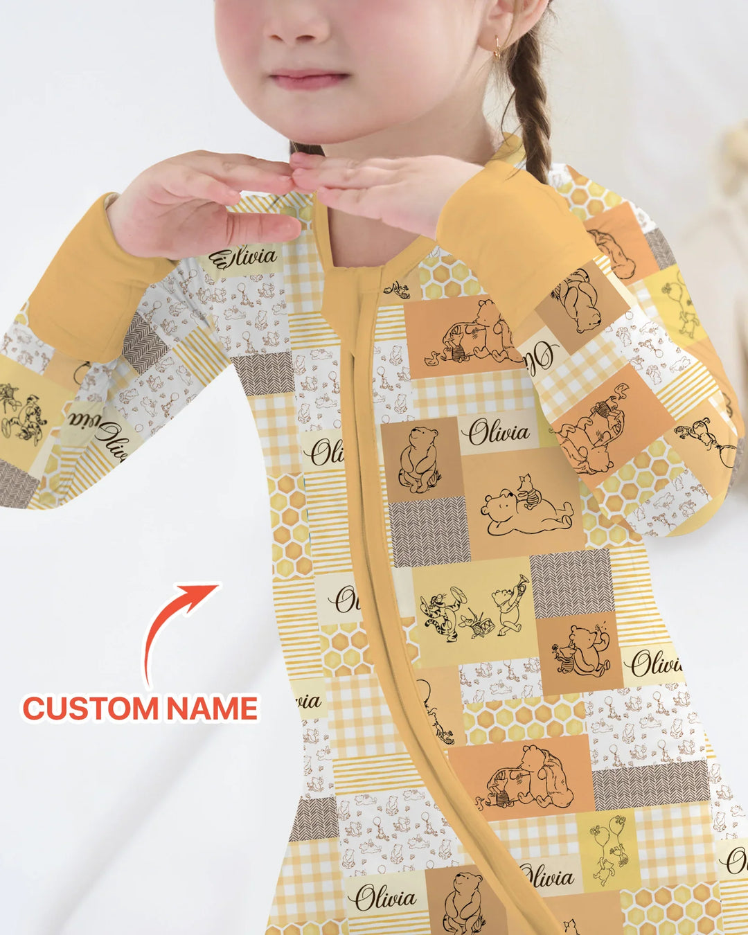 Personalized Classic Bear Patchwork  Bamboo Convertible Zippy