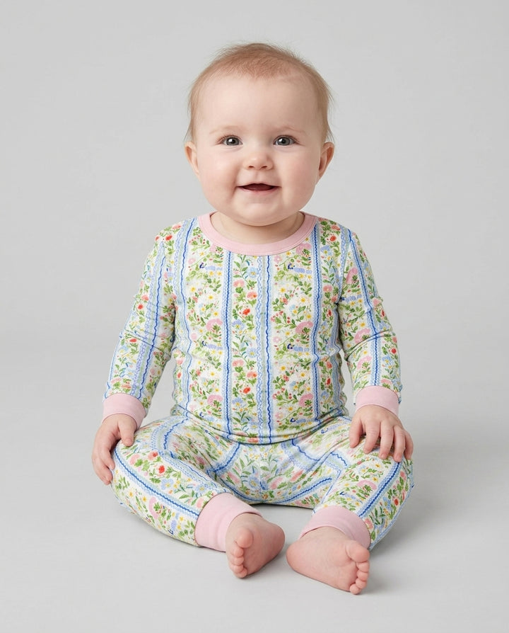 Pastel Floral Girl Bamboo Two Piece Long Sleeve Pajama Set