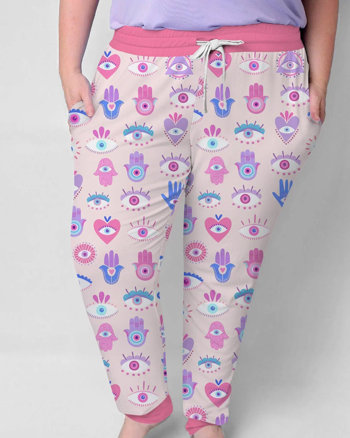 Hamsa Herz Wächter Familien-Pyjama-Set aus Bambus für Damen