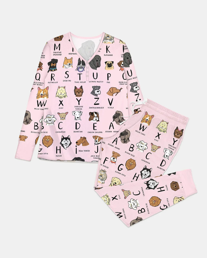 Funny Dogs Alphabet Bamboo Women Pajama Set