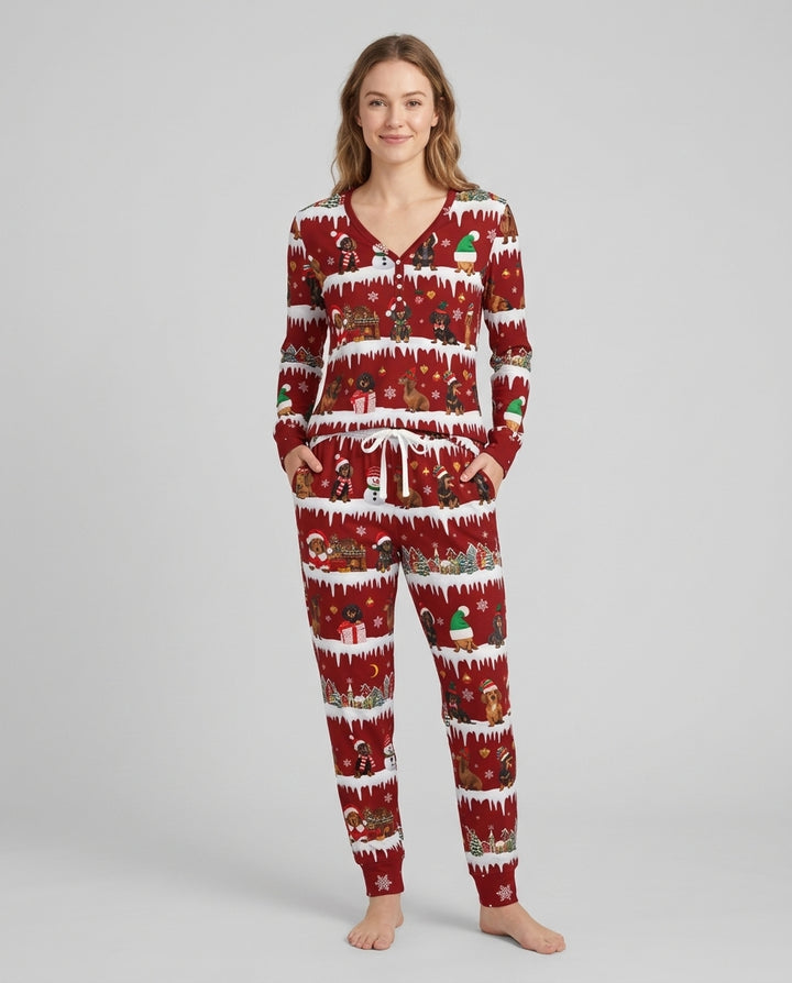 Dachshund Through The Snow Bamboo Women Pajama Set