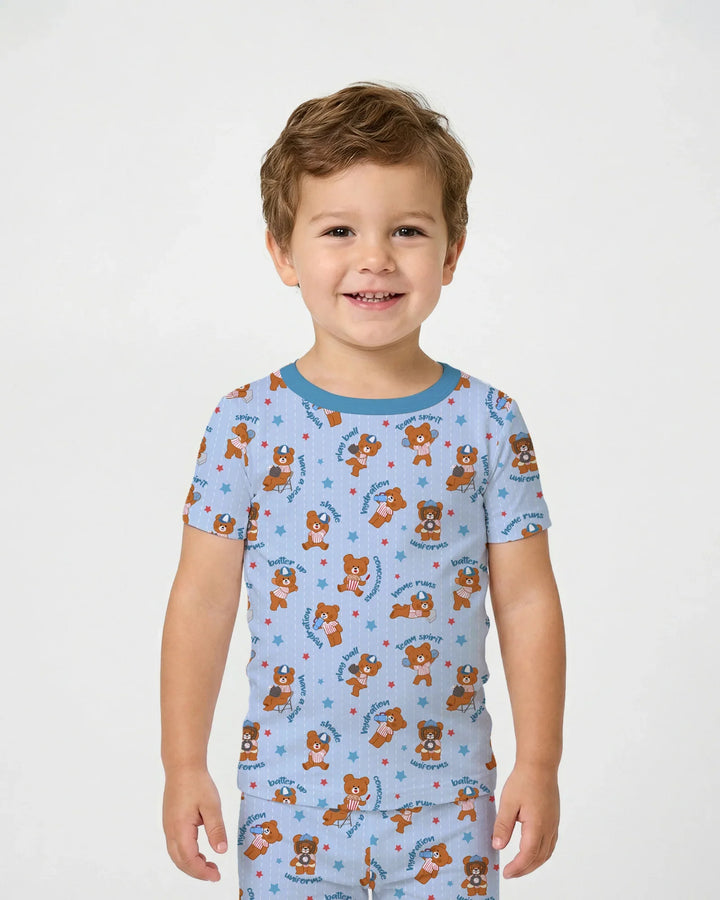 Born To Play Baseball Bamboo Two Piece Short Sleeve Pajama Set