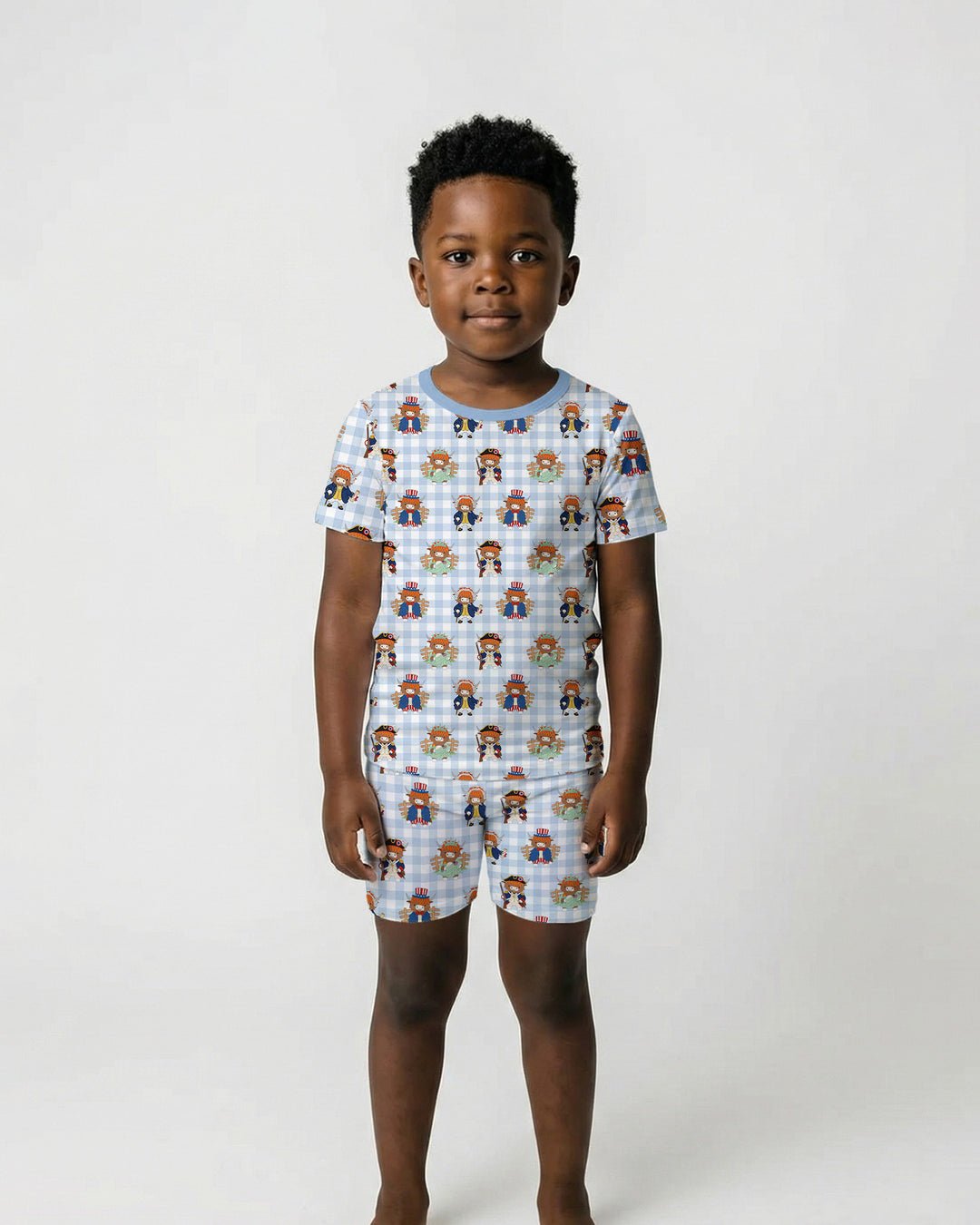Patriotic 4th of July Highland Cow Bamboo Two Piece Short Sleeve Shorts Pajama Set