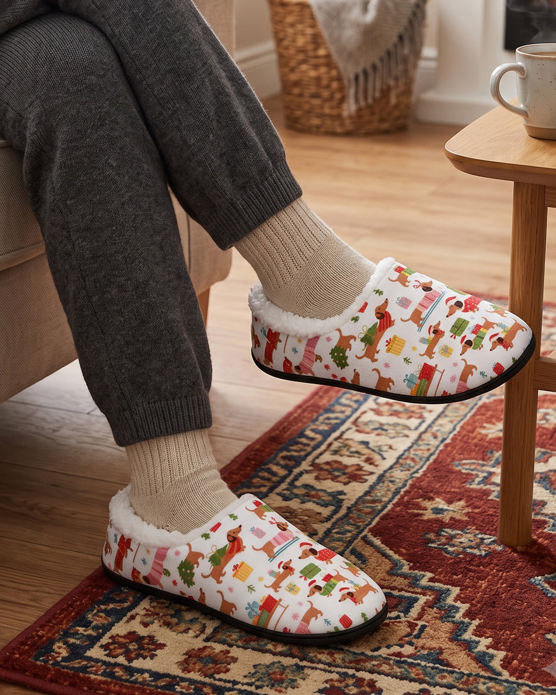 Christmas Dachshund Flat Scuff Slipper