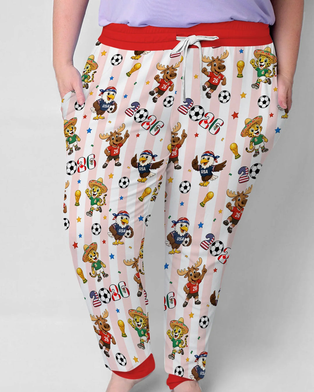 Striped Cute Mascots Soccer Cup 2026 Bamboo Women Pajama Set