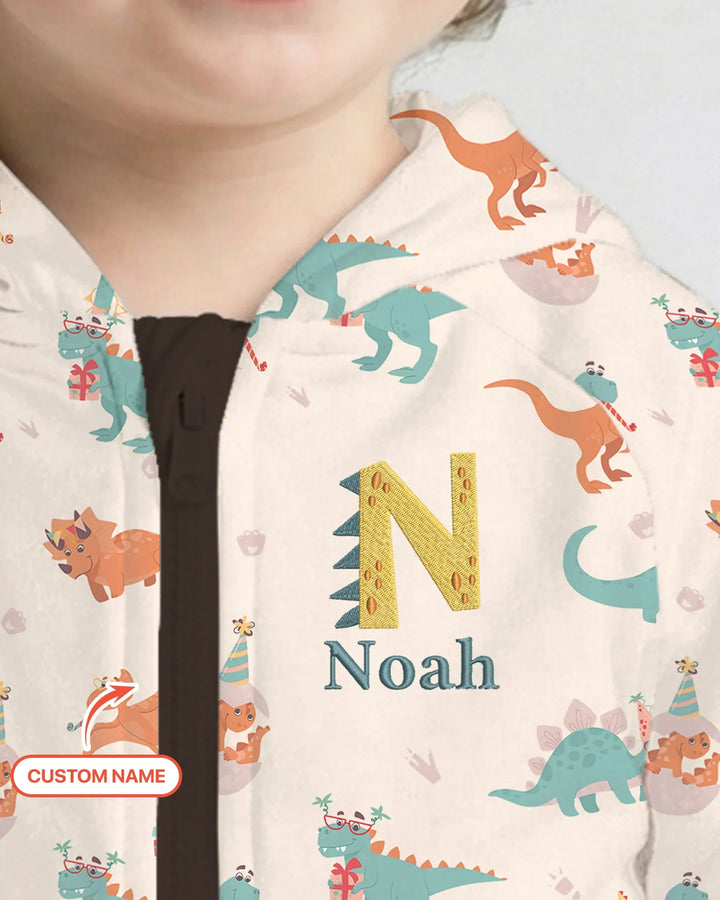 Custom Embroidered Name Dinosaurs Bamboo Zip Hoodie