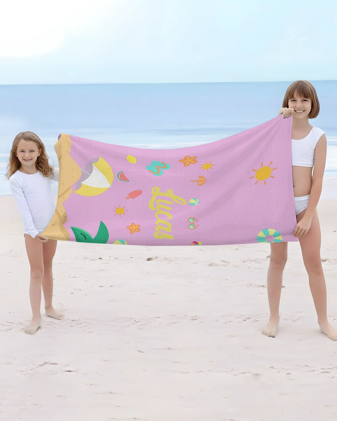 Personalisiertes Obst Palmen Meerestiere Bambus Strandtuch
