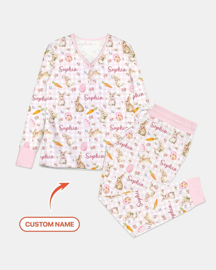 Personalisierbares Häschen-Garten Bambus Damen-Pyjama-Set