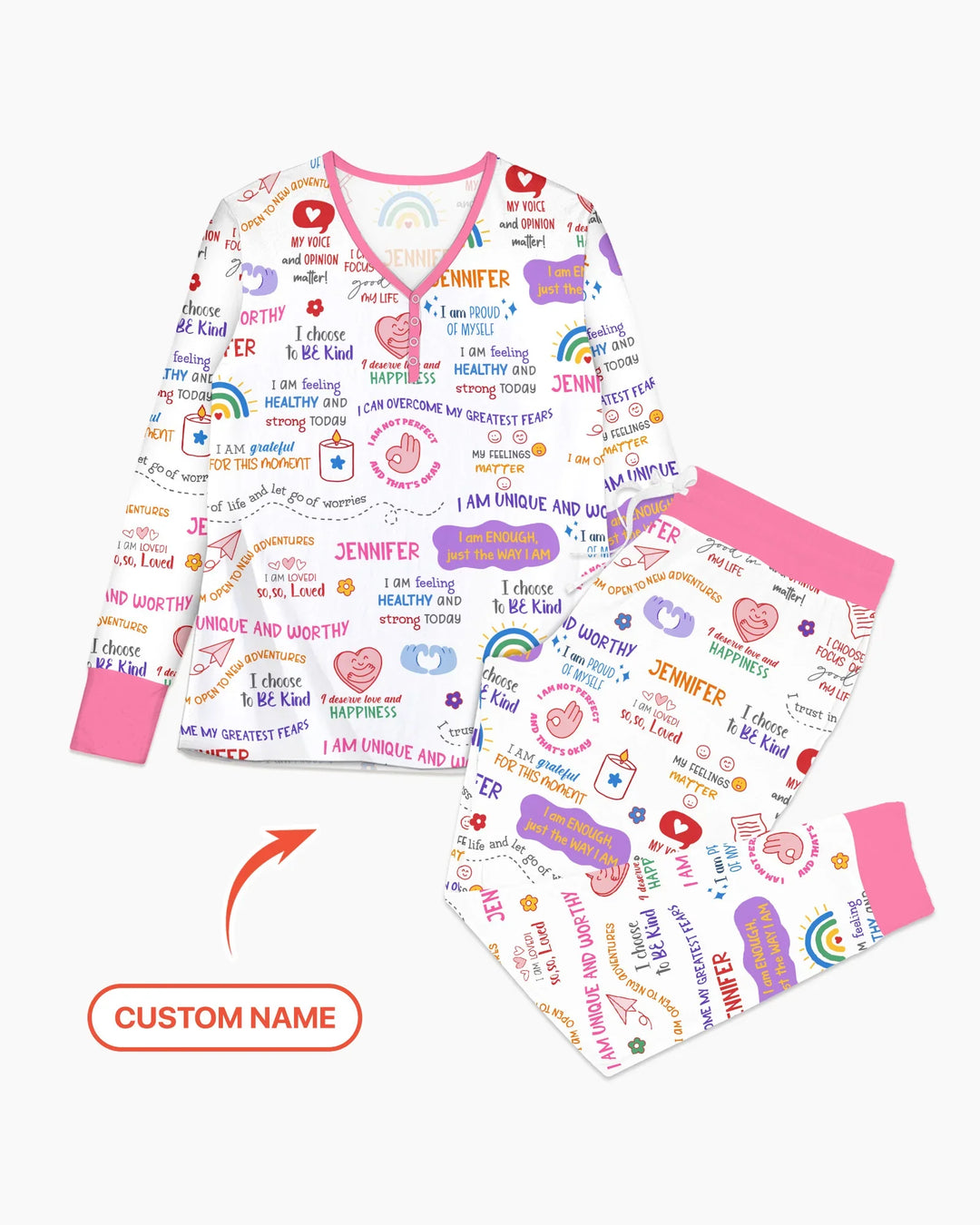 Tägliche Affirmationen Schlafanzug-Set für Mama & Baby aus Bambus für Damen