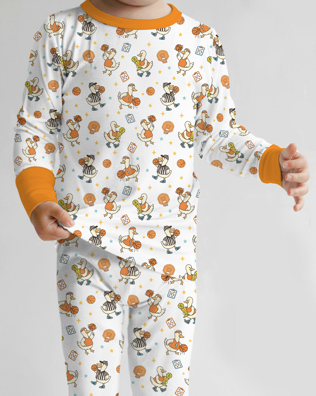 Silly Goose Playing Basketball Bamboo Two Piece Long Sleeve Pajama Set
