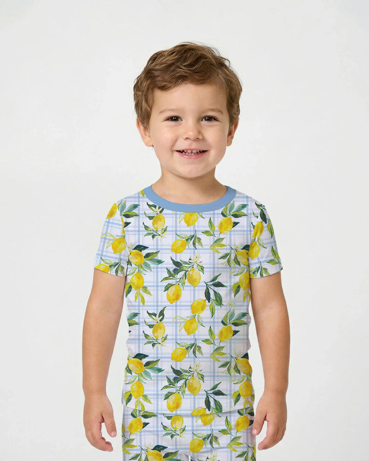 Mediterranean Lemons Family Matching Bamboo Two Piece Short Sleeve Pajama Set