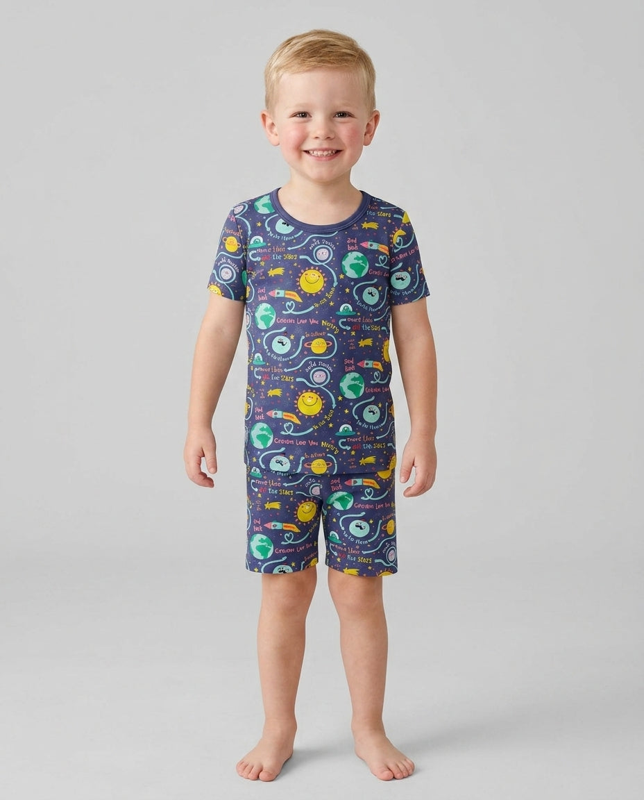 Schlafanzug-Set zweiteilig, kurze Ärmel, kurze Hose, Bambus