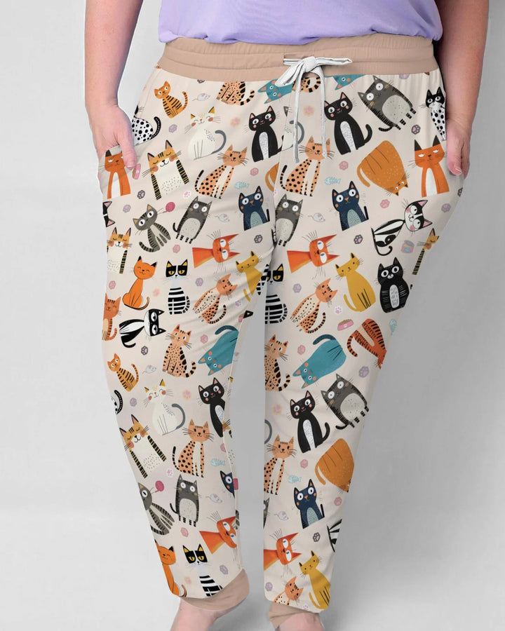Goofy Schabernack Katzenfamilie Passender Pyjama aus Bambus für Damen