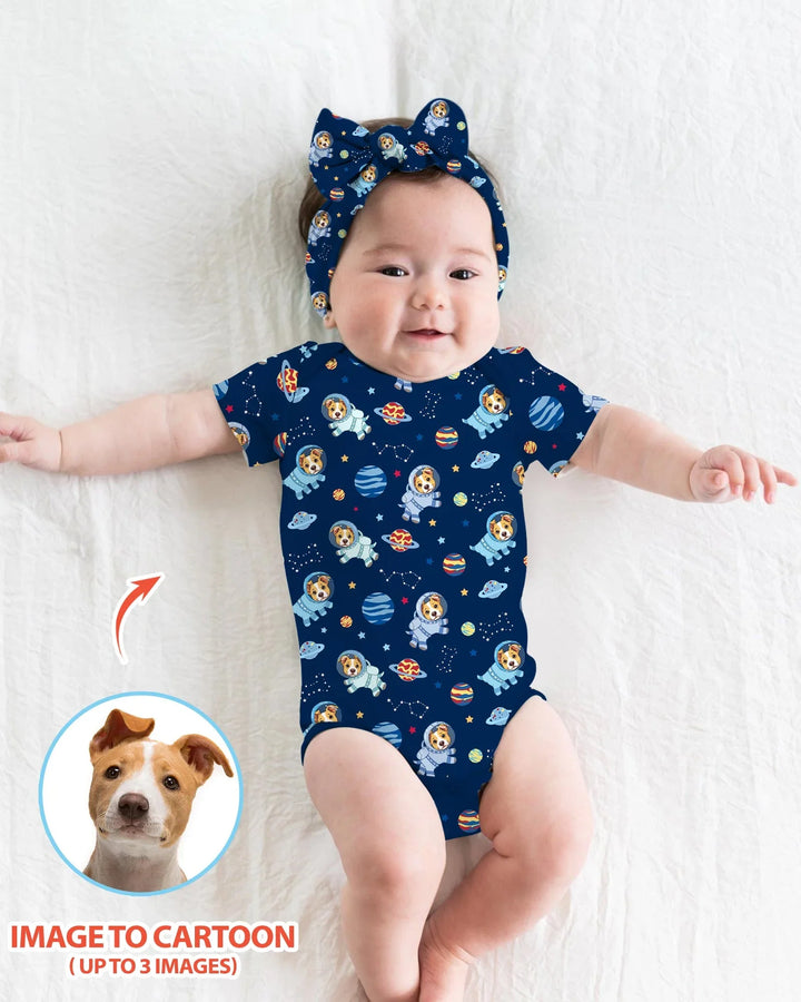 Astronaut Custom Pet Image Family Matching Bamboo Bodysuit