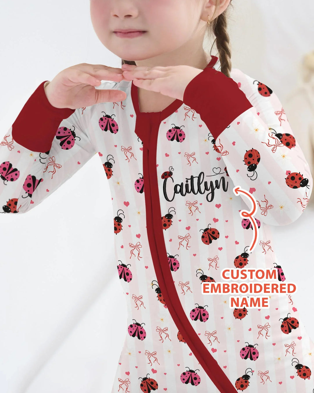 Custom Embroidered Name Ladybug Bamboo Convertible Zippy