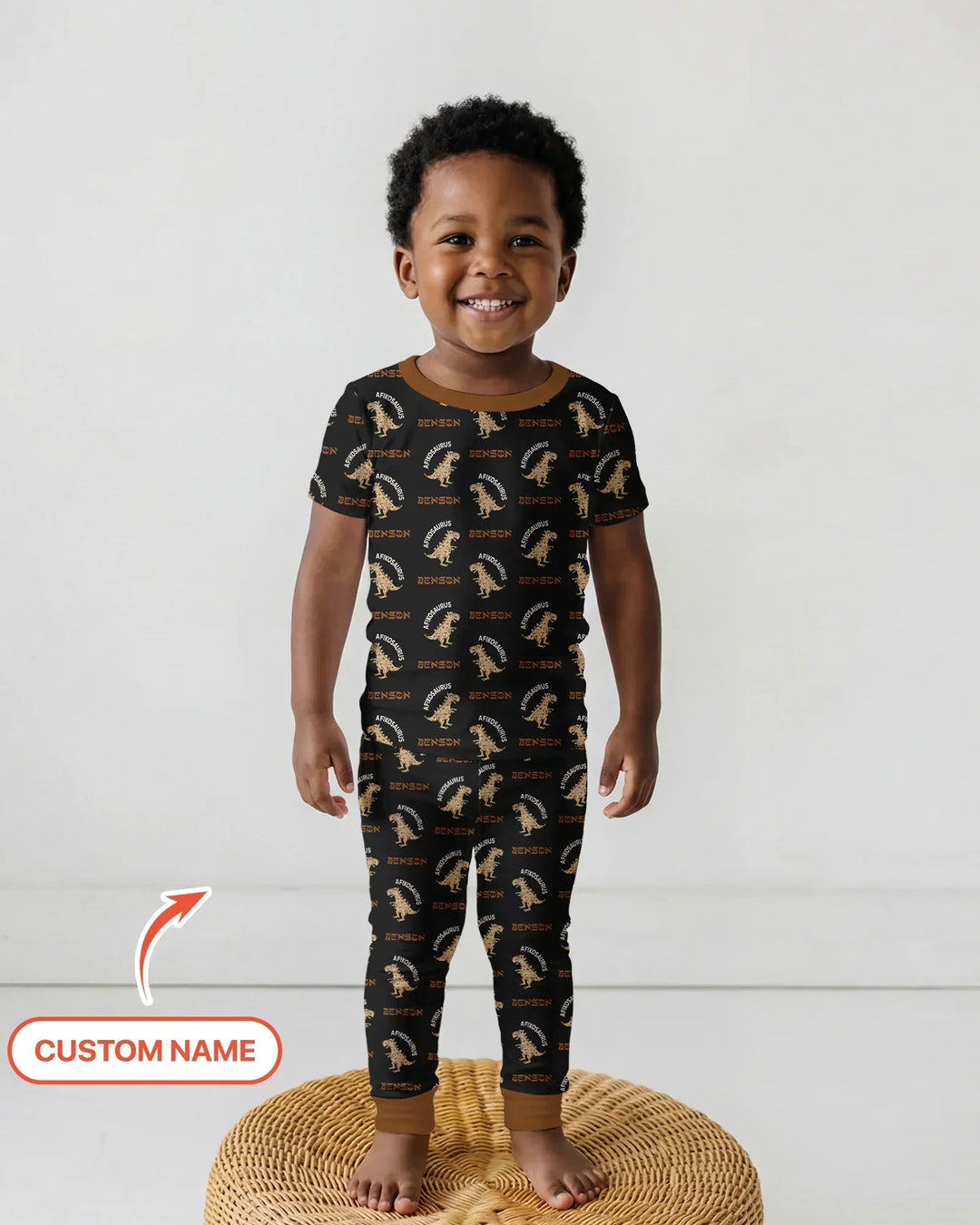 Custom Name Afikosaurus Bamboo Two Piece Short Sleeve Pajama Set