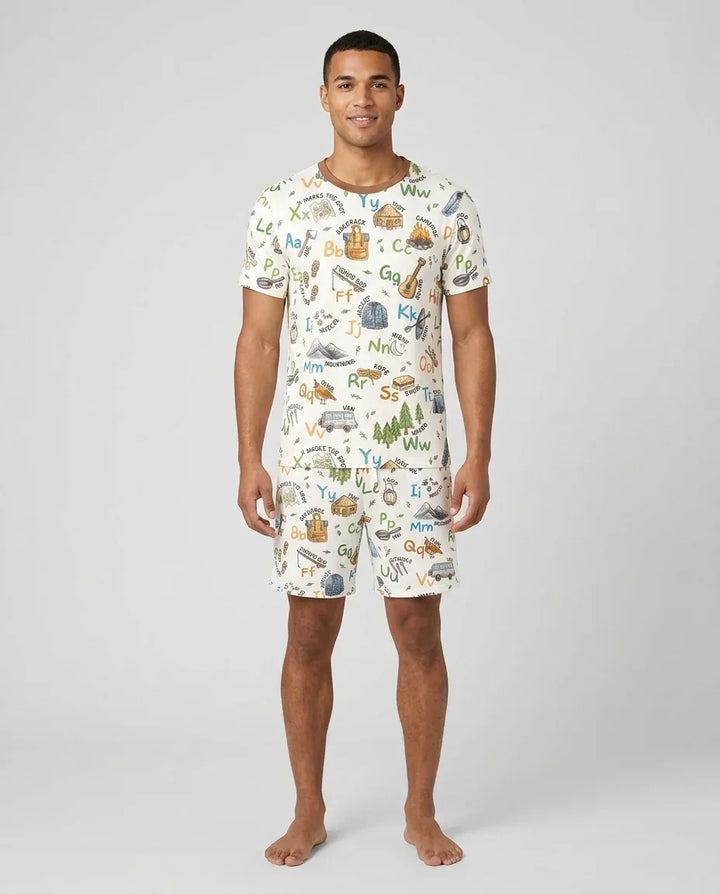 Adventure Alphabet ABCs Summer Camp Bamboo Men Short Sleeve Short Pajama Set