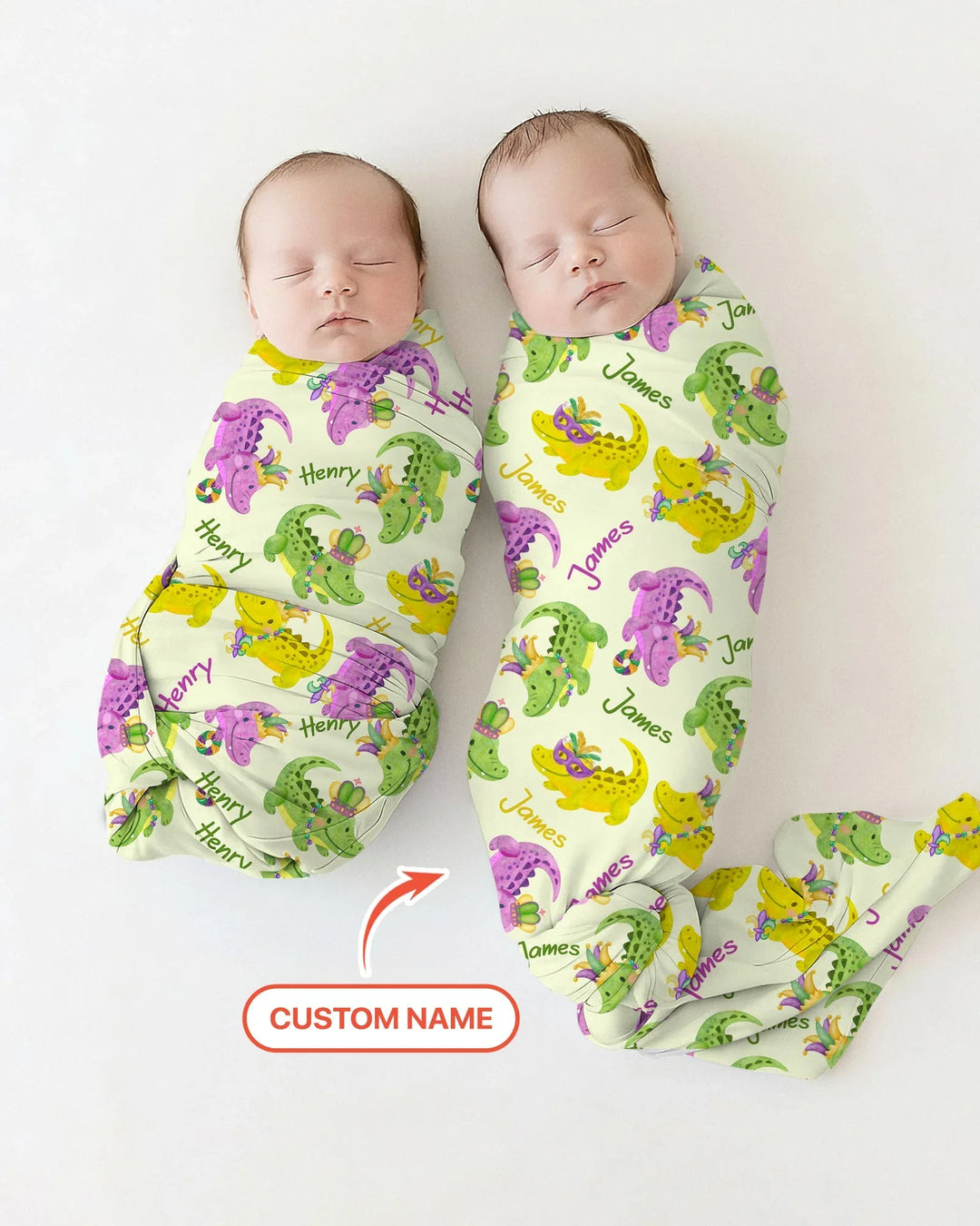 Custom Name Mardi Gras Alligator Bamboo Swaddle Blanket