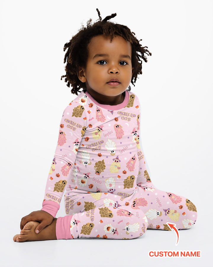 Pantasmas Mexican Halloween Custom Name Bamboo Two Piece Long Sleeve Pajama Set