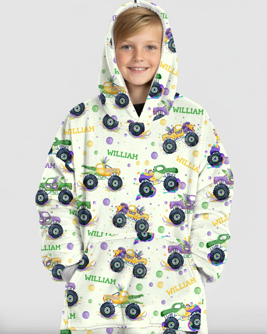 Personalisierte Mardi Gras Monster Trucks Bambus Decken-Hoodie