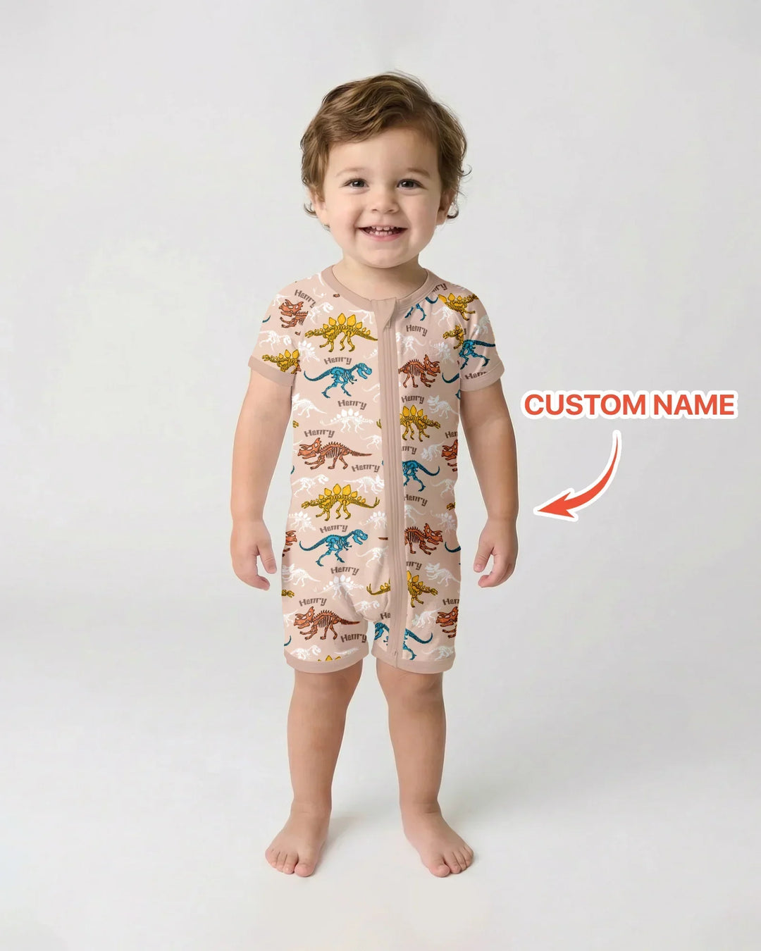 Dino Bones Parade Custom Name Bamboo Shorty Zippy