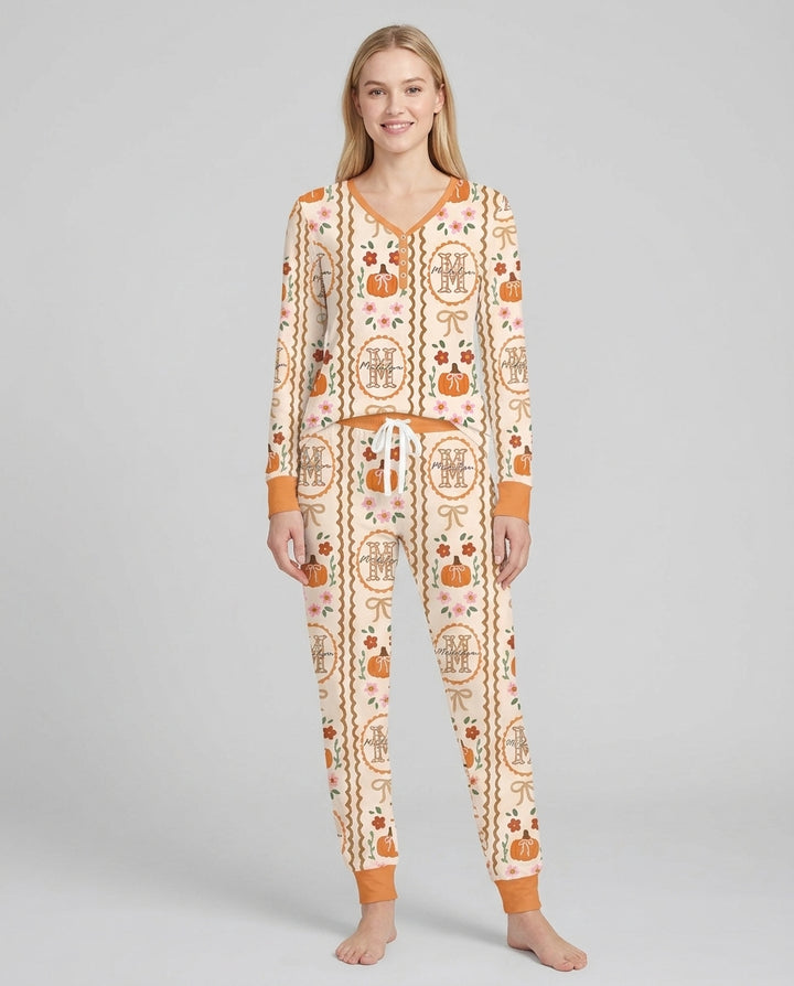 Custom Name Pumpkin Cottage Bamboo Women Pajama Set