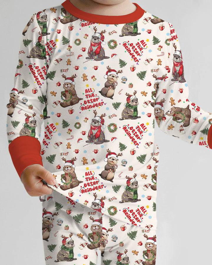 All The Otter Reindeer Bamboo Two Piece Long Sleeve Pajama Set