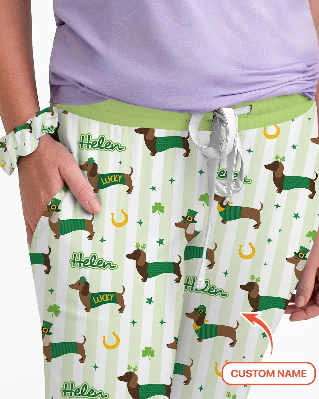 Glückliche Dackel St. Patrick's Day Familie passender Schlafanzug aus Bambus für Damen
