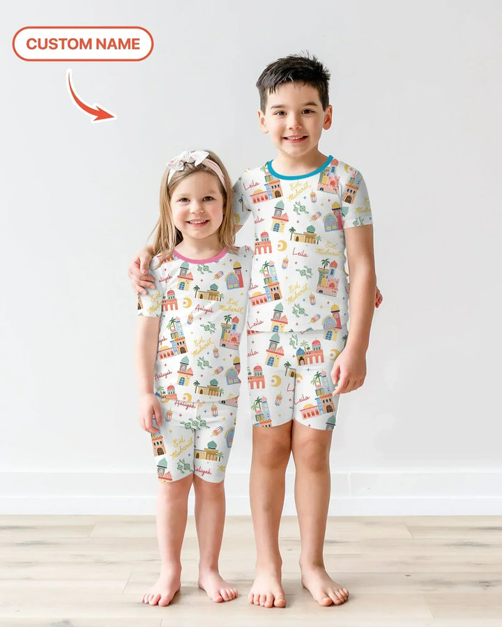 Zweiteiliges Pyjama-Set mit kurzen Ärmeln und Shorts im Sommer-Design