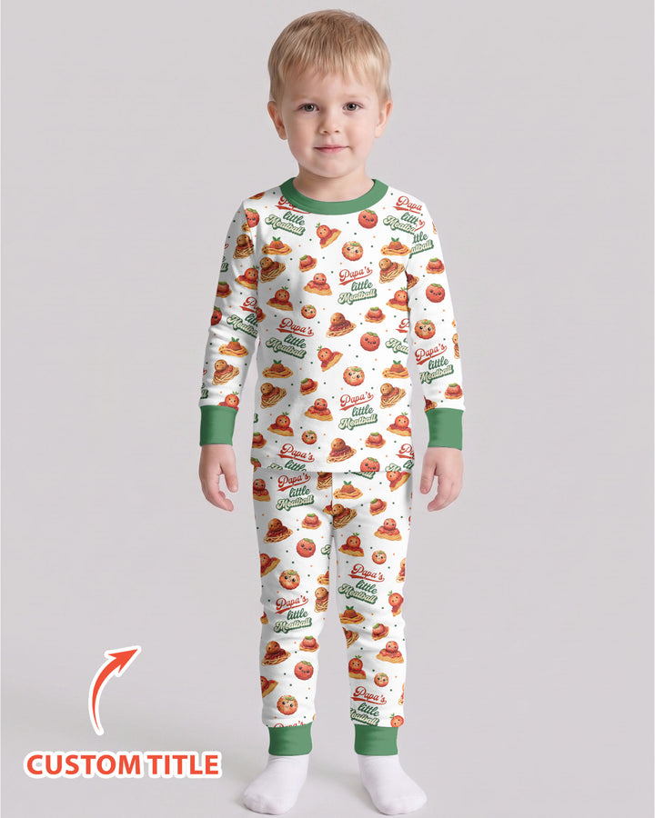 Custom Name Little Meatball Bamboo Two Piece Long Sleeve Pajama Set