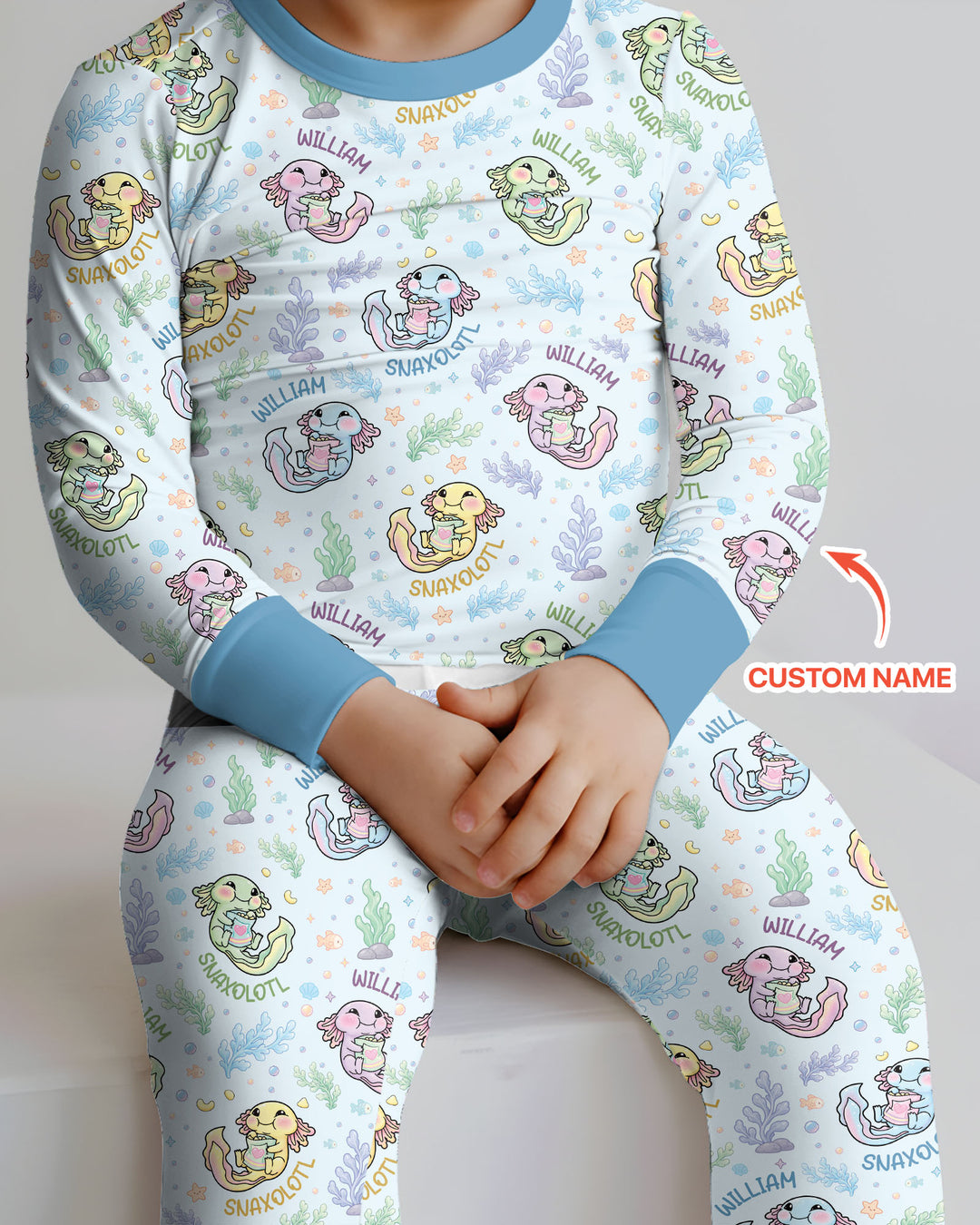 Snaxolotl Custom Name Bamboo Two Piece Long Sleeve Pajama Set