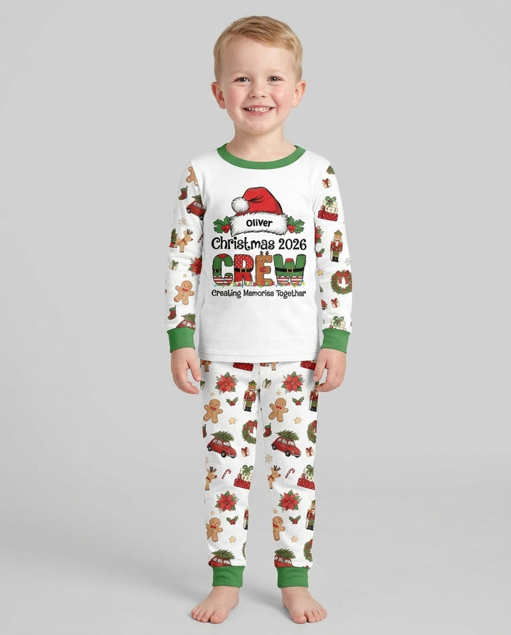 Custom Name Christmas 2026 Crew Bamboo Two Piece Long Sleeve Pajama Set