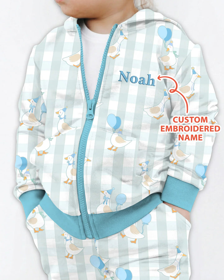 Personalisierter bestickter Geburtstag Baby Bambus Kapuzenpullover mit Reißverschluss