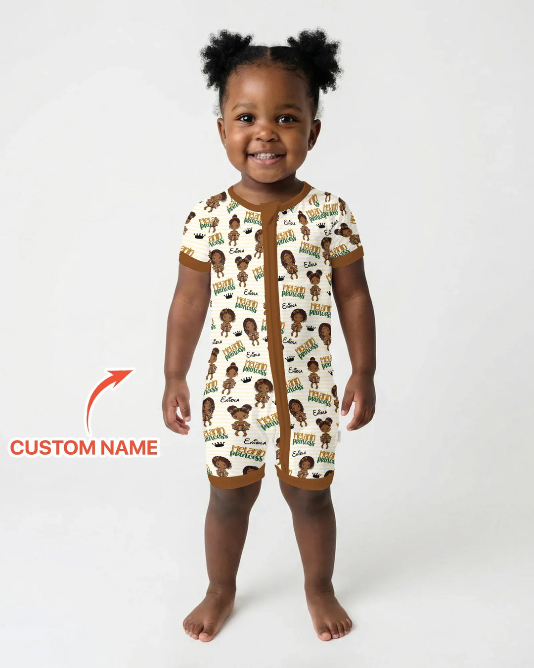 Custom Name Melanin Princess Bamboo Shorty Zippy