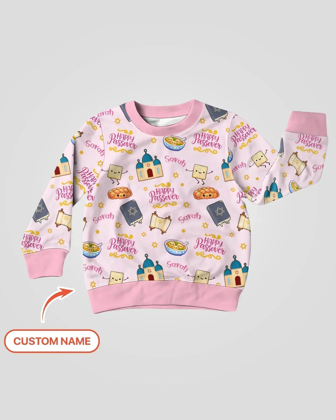 Benutzerdefinierter Name „Pesach Sameach“ Bambus-Rundhals-Sweatshirt